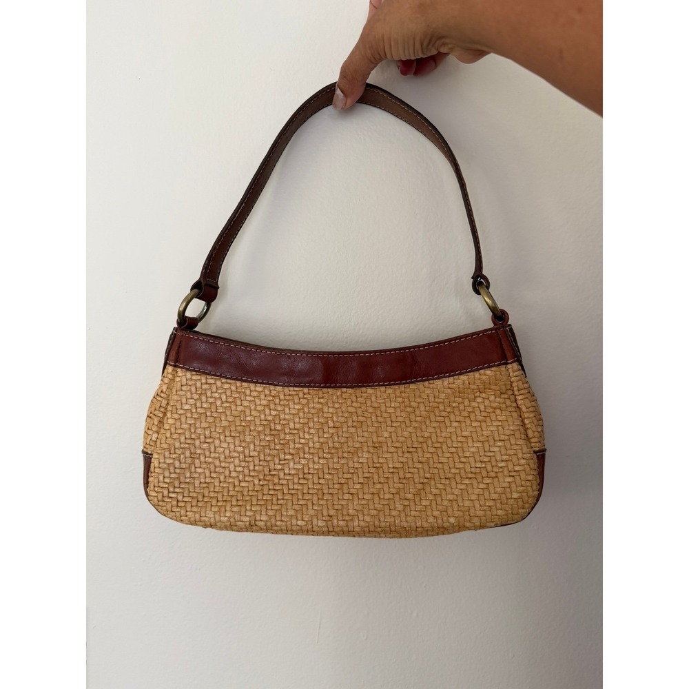 Franco Sarto Woven Straw Shoulder Bag Womens Small Brown Boho Leather Trim Used - Picture 11 of 14